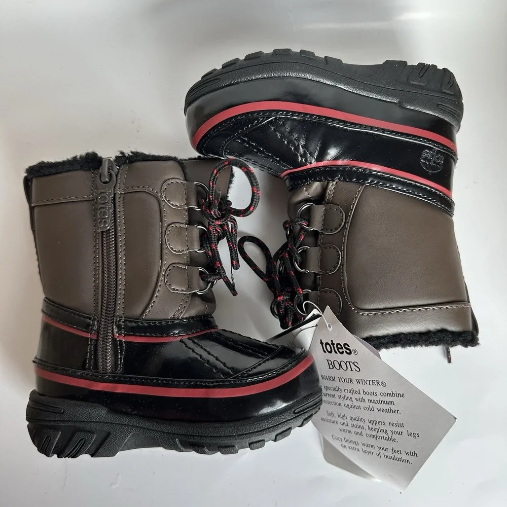 NWT Totes Kids Toddler Brown Black Winter Waterproof Insulated Boots Size 6